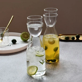 Чайник-графин для напитков, прикроватный ночной графин для воды со стеклянной чашкой, Прозрачный прикроватный набор для воды с набором стеклянных стаканов