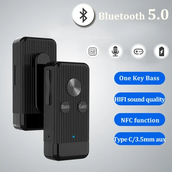 Автомобильный Bluetooth-Приемник 5,0 Адаптер 3,5 мм Разъемы AUX Для Автомобильных Динамиков Аудио Музыкальный Приемник Микрофон Громкой Связи HiFi One Key Bass