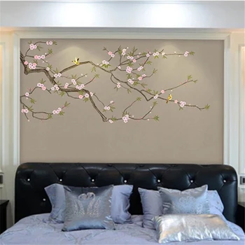 обои papel de parede на заказ, 3d фреска, ручная роспись в китайском стиле, новый китайский стиль, персиковый рисунок, обои для гостевой спальни