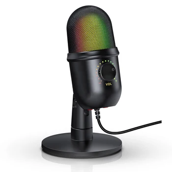RGB Конденсаторный микрофон с подсветкой, настольная подставка для микрофона для портативного ПК, онлайн-игра для видеоконференций в прямом эфире.