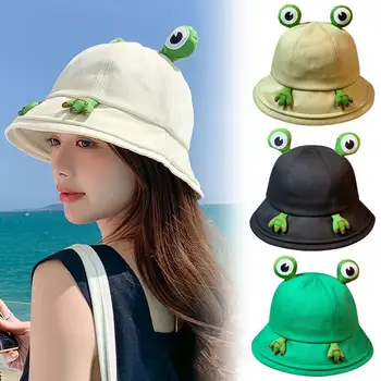 2023 Новые родительско-детские шляпы-ведерки в виде лягушек с глазами, летние Складные Легкие солнцезащитные шляпы, рыболовные кепки для женщин, подростков, взрослых и детей