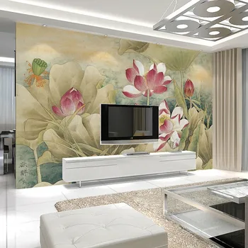 beibehang Custom Ink Китайская бесшовная большая фреска диван для гостиной ТВ обои для стен фоновые обои lotus Television