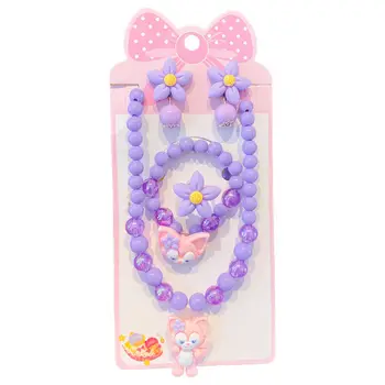 Детское ожерелье, браслет, кольцо, ювелирный набор, серьги с цветами для маленькой девочки, мультяшные украшения для принцессы, набор из 5 предметов
