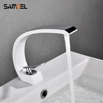 Samoel Creative Латунный Смеситель для раковины в ванной комнате с креплением на бортике, окрашенный белой краской, Смесители для холодной и горячей воды W3038