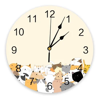 Часы с животными и кошками Домашний декор гостиной Большие круглые настенные часы Без звука Кварцевые Настольные часы Украшение спальни Настенные часы