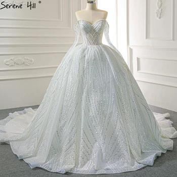 Свадебное платье Serene Hill White с роскошным дизайном с открытыми плечами 2023, расшитое бисером, с блестками, с длинными рукавами, свадебное платье на заказ CHM67131