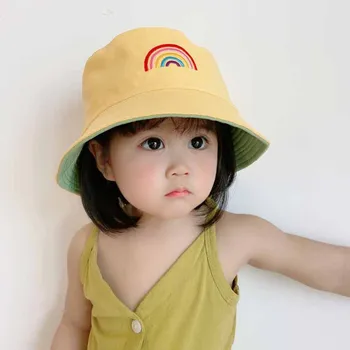 Хлопчатобумажные шляпы-ведра с вышитыми радужными буквами, детские летние солнцезащитные детские панамы для мальчиков и девочек, пляжные солнцезащитные кепки для путешествий на открытом воздухе