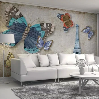 beibehang Пользовательские обои 3d фотообои современная ностальгическая ретро бабочка парижская башня фон обои 3d papel de parede