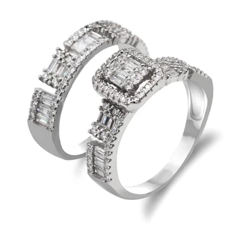 Ослепительный камень CZ, 2шт Набор колец из стерлингового серебра 925 Пробы для женщин, Обручальные кольца, уникальный дизайн, высококачественные ювелирные украшения