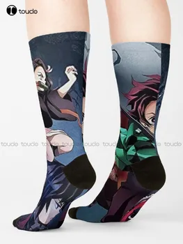 Носки из аниме Ds Demon Slayer Kimetsu No Yaiba для женщин, высококачественные милые элегантные носки из милого мультфильма Каваи, милые хлопковые носки в стиле харадзюку