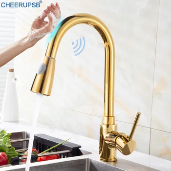 Кран Smart Touch для кухни, опускающийся смеситель для горячей и холодной воды, Гибкие золотые краны с распылителем, датчик раковины Grifos