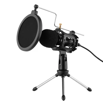 Комплект видеомикрофона со штативом для мини-микрофона, ударное крепление, поп-фильтр, кабель-адаптер для лобового стекла, штекер 3,5 мм