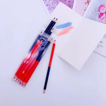 Трансграничные красные и синие карандаши в 12 упаковках, Маркировочная ручка для деревообработки, круглый двухцветный грифель, Красно-синяя ручка