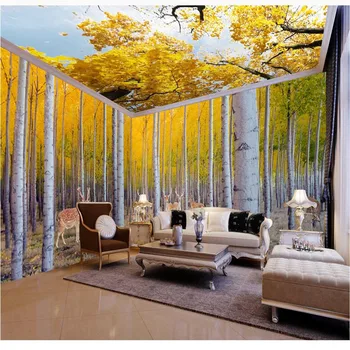 3D обои beibehang Желтый кленовый лист Облака оспы Общий фон комнаты Современная художественная фреска для гостиной