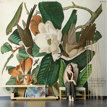 beibehang Пользовательские американские ретро обои с цветочным рисунком птицы для гостиной ТВ фон 3D фреска обои диван домашний декор