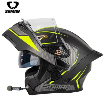 Bluetooth-шлем SOMAN955S с двумя объективами, полный шлем для мужчин и женщин, всесезонный универсальный Bluetooth-шлем высокой четкости