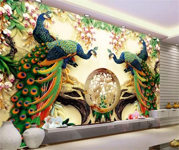 beibehang Индивидуальные современные модные обои papel de parede с трехмерным рельефом, фоновая фреска с золотым павлином
