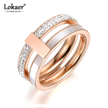 Lokaer Розовое золото, покрытое 2 слоями страз и ракушек, обручальные кольца, ювелирные изделия, обручальное кольцо из нержавеющей стали, прямая доставка R18048