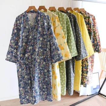 Пижамы-Кимоно в японском стиле, Летние Новые Пижамы из 100% хлопка и Марли, Ночная Рубашка, Женская Домашняя Одежда Юката, Длинные Пижамы Для Женщин