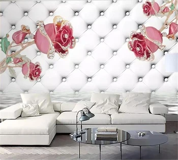beibehang Пользовательские обои мода высокого класса 3d роскошная розовая роза мягкая упаковка ТВ фон стены украшения дома живопись