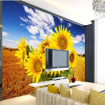 изготовленная на заказ большая фреска beibehang подсолнечное золото пшеничное поле красивые пейзажи обустройство дома спальня фон для телевизора обои для стен