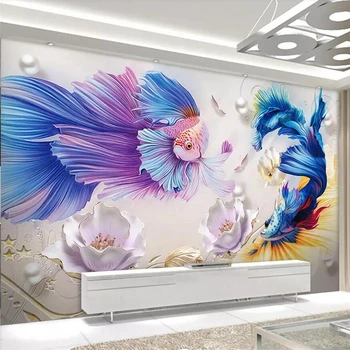 wellyu 3d с трехмерным тиснением золотая рыбка лотос ювелирные изделия ТВ фон обои на заказ большая фреска обои на заказ