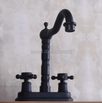 360 Поворотный бронзовый смеситель для ванной комнаты с двумя отверстиями и раковиной с двумя ручками, установленный на бортике tnf240