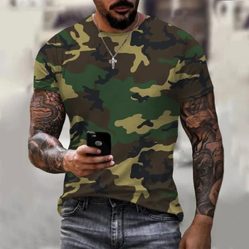 3D камуфляжная футболка, мужская одежда, уличная мода, повседневные футболки с круглым вырезом и коротким рукавом, летние уличные мужские спортивные футболки в стиле милитари оверсайз