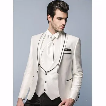 Классический мужской костюм Mordern Белые пиджаки в комплекте с черными брюками Приталенные платья для жениха на свадьбу, выпускной вечер, торжественные мероприятия