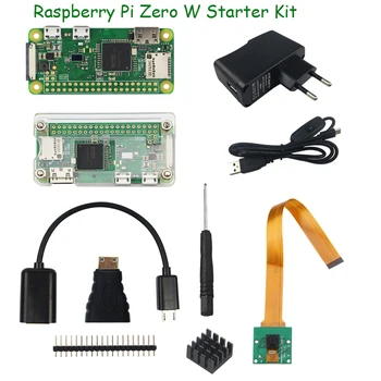 Raspberry Pi Zero W Starter Kit 5-Мегапиксельная камера + Корпус из ABS RPI Zero W + Радиатор + Адаптер питания 5V2A + SD-карта 16G + Комплект адаптеров Mini HDMI