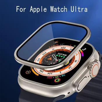 Металлический бампер + закаленное стекло для Apple Watch Ultra 49 мм Аксессуары Защитная пленка для экрана с защитой от царапин HD Full Film iWatch Ultra 49 мм