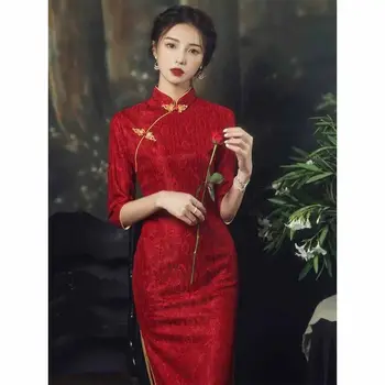 Китайская Невеста Свадебный Тост Ципао Красное Винтажное Вечернее Платье Qi Pao Традиционное Сценическое Шоу Для Молодых Девушек Cheongsam Vestidos