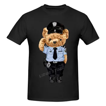 Футболка с мультяшным полицейским плюшевым мишкой Harajuku, уличная одежда, футболка с коротким рукавом, 100% хлопок, футболки с графическим рисунком, брендовые футболки, топы