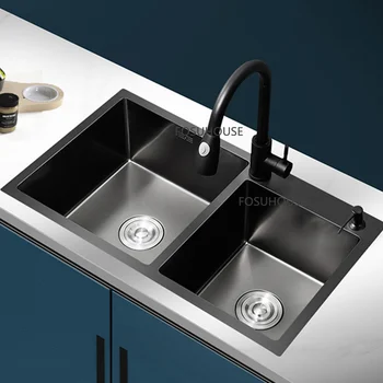 Кухонная раковина из нержавеющей стали 304, черные кухонные принадлежности Nano, Дизайнерский кухонный гарнитур, Бытовая кухонная раковина, слив для посуды.