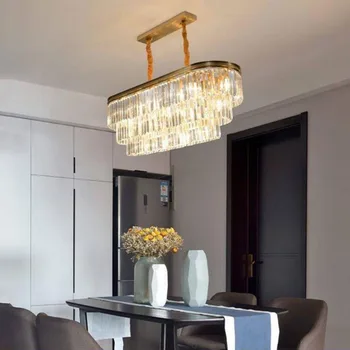 Овальная современная хрустальная люстра Золотого цвета для ресторана, столовой, спальни, кабинета, гостиной, светодиодные лампы E14