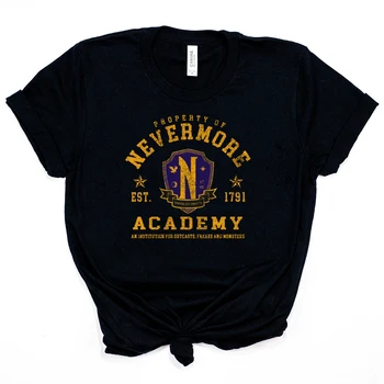 Футболка Nevermore Academy, Футболка Wednesday Addams, Футболка Nevermore Est 1791, Футболки в стиле семьи Аддамс, Крутые Футболки для телешоу, Хипстерские топы