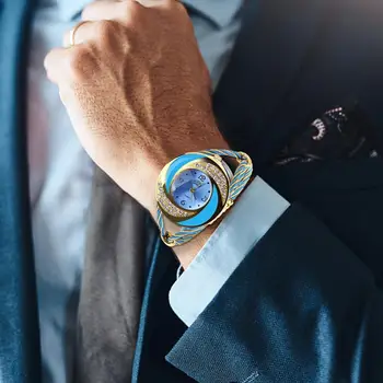 Мужские наручные часы, модные часы из нержавеющей стали, спиральные водонепроницаемые круглые часы-браслет со стразами в оплетке в подарок