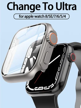 Чехол + Стекло Для Apple Watch 8 7 45 мм 41 мм Обновление до Apple Watch Ultra 49 мм Защитная пленка для экрана Чехол для ПК для iwatch se 6 5 40 мм 44 мм