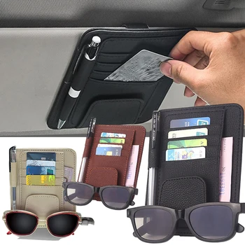 Автомобильный солнцезащитный козырек, держатель для солнцезащитных очков, карточка-органайзер, зажим для очков, Кожаная карточка-ручка, карман для хранения солнцезащитного козырька, сумка для Автоаксессуаров