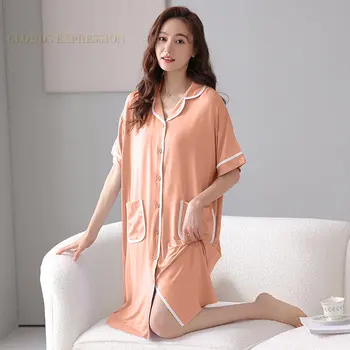 Летнее брендовое вязаное элегантное женское платье для сна, женские ночные рубашки, ночнушки, женские пижамы, платья для сна, домашняя мода