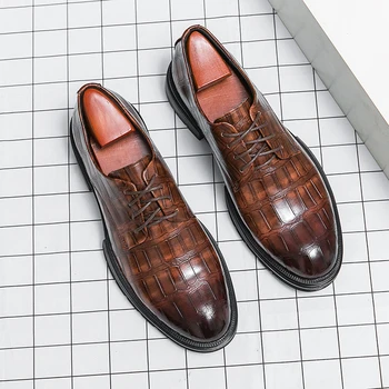 Мужская повседневная обувь Brock Oxford, мужская официальная обувь из крокодиловой кожи в стиле ретро, Весна 2023 года, мужская обувь для офиса, обувь для дерби в светском стиле