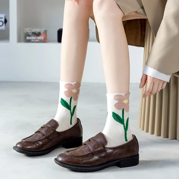 Женские носки в японском стиле Каваи в стиле Харадзюку с мультяшным 3D дизайном, носки с цветочной средней трубкой, Дышащие Повседневные Носки с рисунком тюльпана