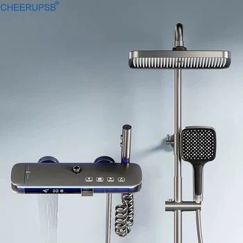 Цифровой смеситель для тропического душа Atmosphere LED, смеситель для ванной комнаты с горячей холодной термостатической душевой системой, набор СПА-смесителей для ванны с настенным креплением