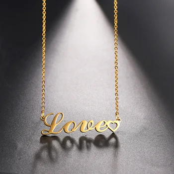 Ожерелье из нержавеющей стали Amaxer для женщин, мужчин, Слово Любви, Острое Золотое ожерелье с подвеской, Ювелирные изделия для помолвки, подарок