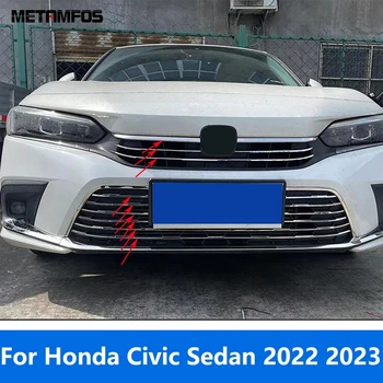 Для Honda Civic Седан 11th 2022 2023 Передняя Верхняя решетка из нержавеющей стали Сетчатый бампер Гоночные Решетки Отделка Аксессуары Для стайлинга автомобилей