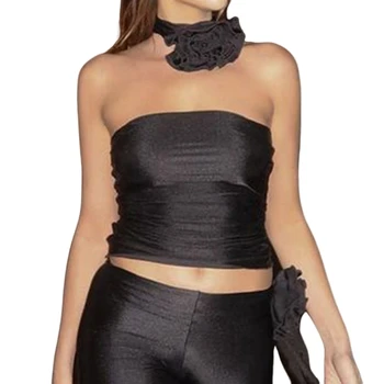 Женский сексуальный укороченный топ в стиле Харадзюку из прозрачной сетки без рукавов, эстетичная винтажная футболка с 3D цветочными кисточками, облегающий жилет
