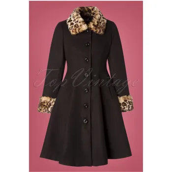 40-зимнее женское винтажное пальто robinson 50-х годов, черно-красная длинная шерстяная куртка с леопардовым воротником, плюс размер, элегантная ropa mujer