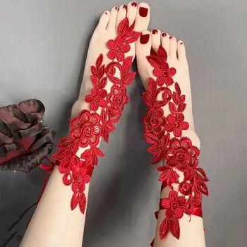 Женские полые носки с цветочным кружевом, простые темпераментные романтические носки на шнуровке с лентой, женские чулочно-носочные изделия