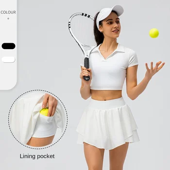Комплект юбки для тенниса H-Tennis, искусственная юбка-двойка телесного цвета, брюки, теннисная юбка с шортами, теннисная юбка