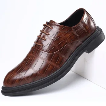 Большие размеры 38-48, Мужские Оксфорды Ручной Работы Из Натуральной Кожи С Принтом Крокодиловой Кожи, Мужские модельные туфли, Классическая Деловая Официальная Обувь для Мужчин